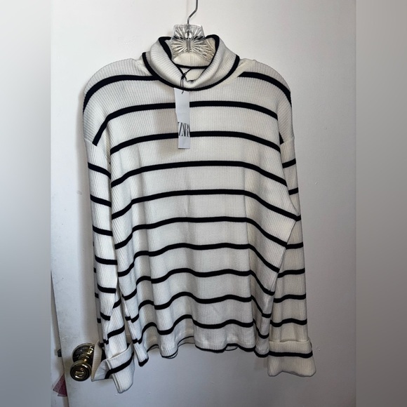 Zara Sweaters - Zara Black and White Striped Turtleneck